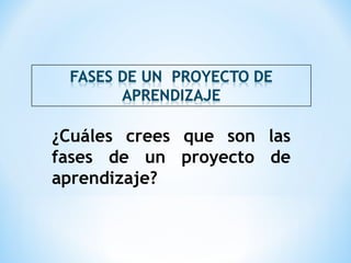 ¿Cuáles crees que son las
fases de un proyecto de
aprendizaje?
 