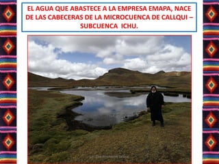 EL AGUA QUE ABASTECE A LA EMPRESA EMAPA, NACE
DE LAS CABECERAS DE LA MICROCUENCA DE CALLQUI –
SUBCUENCA ICHU.
Lic. Elsa Benavente Salazar
 