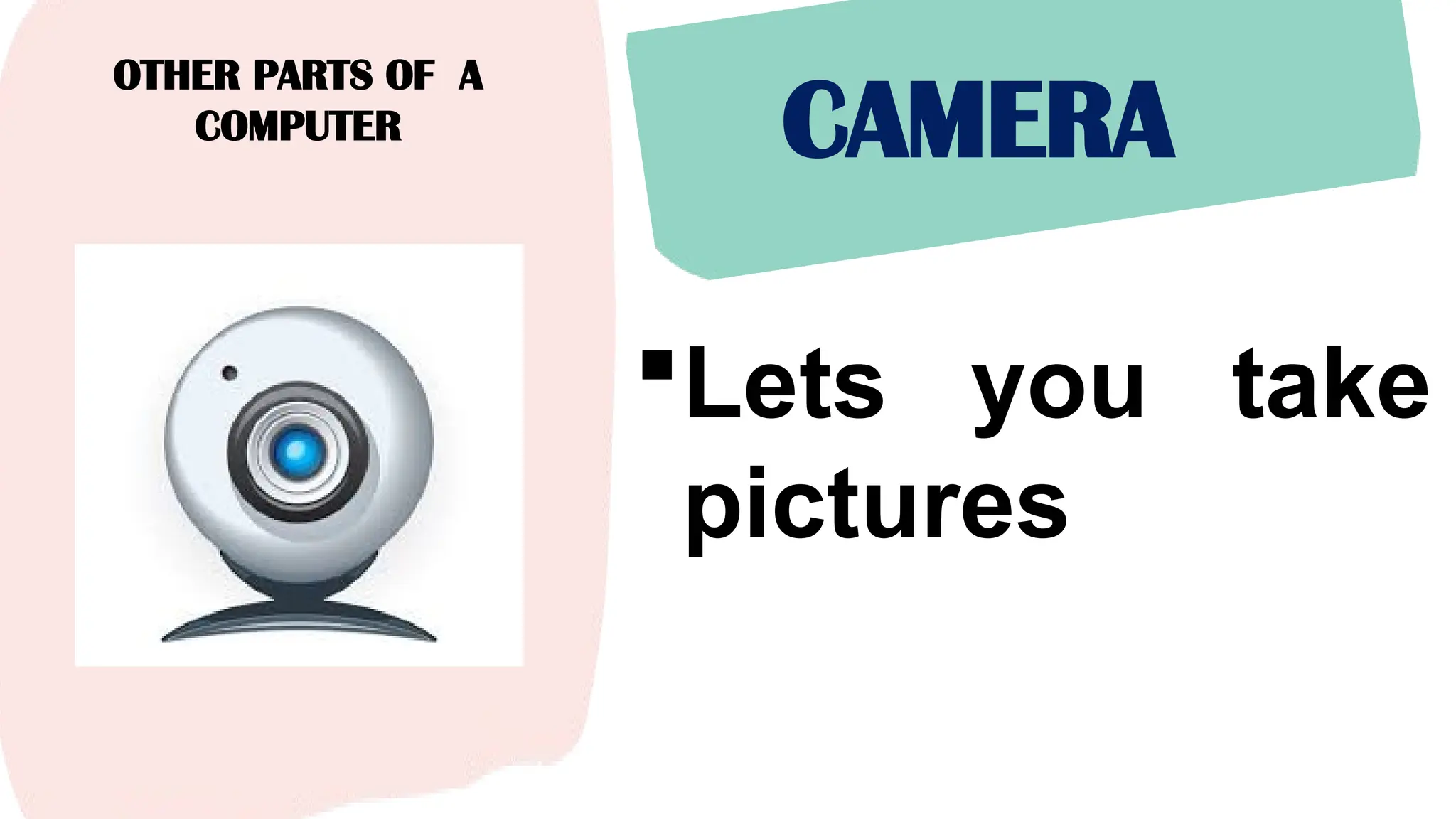 OTHER PARTS OF A
COMPUTER CAMERA
Lets you take
pictures
 