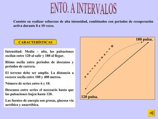 Consiste en realizar esfuerzos de alta intensidad, combinados con periodos de recuperación
     activa durante 8 a 10 vece...