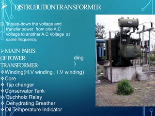 ding
)
 DISTRUBUTIONTRANSFORMER
 To step-down the voltage and
transfer power from one A.C
voltage to another A.C Voltage...