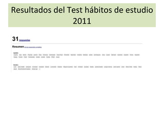 Resultados del Test hábitos de estudio 2011 
