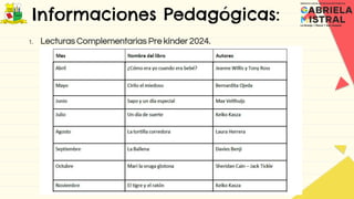 Informaciones Pedagógicas:
1. Lecturas Complementarias Pre kínder 2024.
 
