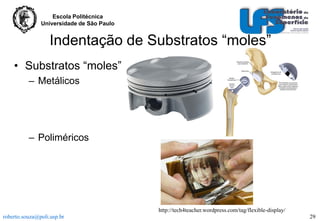 Escola Politécnica
Universidade de São Paulo

Indentação de Substratos “moles”
• Substratos “moles”
– Metálicos

– Poliméricos

http://tech4teacher.wordpress.com/tag/flexible-display/
roberto.souza@poli.usp.br

29

 