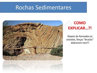 Rochas Sedimentares

                     COMO
                  EXPLICAR…?!
                  Depois de formados os
                 estratos, forças “brutais”
                     dobraram-nos!!!
 