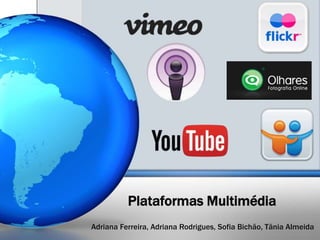 Plataformas Multimédia
Adriana Ferreira, Adriana Rodrigues, Sofia Bichão, Tânia Almeida
 