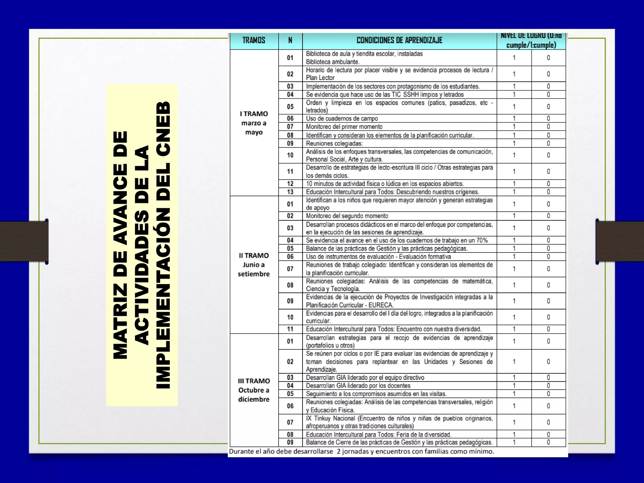 MATRIZDEAVANCEDE
ACTIVIDADESDELA
IMPLEMENTACIÓNDELCNEB
 
