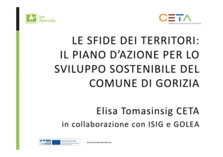 LE SFIDE DEI TERRITORI: 
IL PIANO D’AZIONE PER LO 
SVILUPPO SOSTENIBILE DEL 
COMUNE DI GORIZIA 
Elisa Tomasinsig CETA 
in collaborazione con ISIG e GOLEA 
 