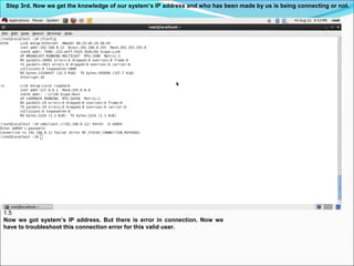 Step 3rd. Now we get the knowledge of our system’s IP address and who has been made by us is being connecting or not.
1.5
Now we got system’s IP address. But there is error in connection. Now we
have to troubleshoot this connection error for this valid user.
 