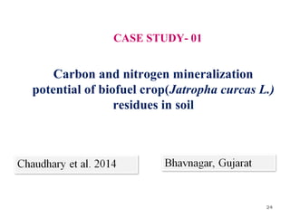 24
Carbon and nitrogen mineralization
potential of biofuel crop(Jatropha curcas L.)
residues in soil
CASE STUDY- 01
 