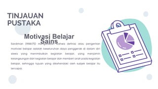 TINJAUAN
PUSTAKA
Motivasi Belajar
Sains
 