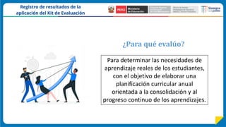 Para determinar las necesidades de
aprendizaje reales de los estudiantes,
con el objetivo de elaborar una
planificación curricular anual
orientada a la consolidación y al
progreso continuo de los aprendizajes.
¿Para qué evalúo?
 