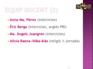  Anna Ma. Pérez (intercicles)
 Èric Berga (intercicles, anglès PRI)
 Ma. Àngels Juangran (intercicles)
 Alícia Baena /...