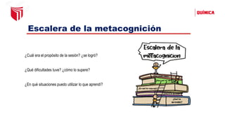 Escalera de la metacognición
¿Cuál era el propósito de la sesión? ¿se logró?
¿Qué dificultades tuve? ¿cómo lo supere?
¿En qué situaciones puedo utilizar lo que aprendí?
 