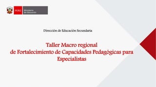 Dirección de Educación Secundaria
Taller Macro regional
de Fortalecimiento de Capacidades Pedagógicas para
Especialistas
 