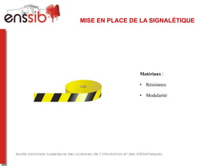 MISE EN PLACE DE LA SIGNALÉTIQUE




                Matériaux :

                • Résistance

                • Modularité
 