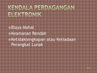 Biaya Mahal
Keamanan Rendah
Ketidaklengkapan atau Ketiadaan
Perangkat Lunak
3-4
 