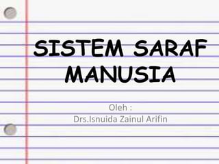 SISTEM SARAF
MANUSIA
Oleh :
Drs.Isnuida Zainul Arifin
 