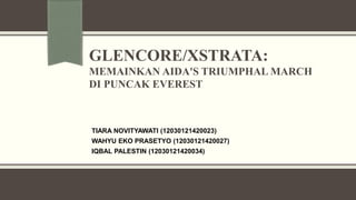 GLENCORE/XSTRATA:
MEMAINKAN AIDA'S TRIUMPHAL MARCH
DI PUNCAK EVEREST
TIARA NOVITYAWATI (12030121420023)
WAHYU EKO PRASETYO (12030121420027)
IQBAL PALESTIN (12030121420034)
 