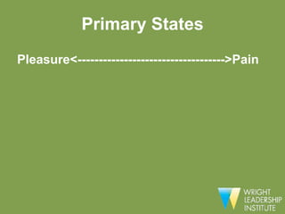 Primary States
Pleasure<----------------------------------->Pain
 