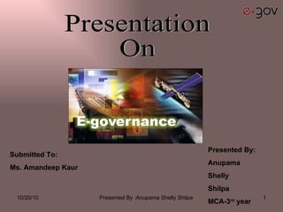 Presentation On Presented By: Anupama Shelly Shilpa MCA-3 rd  year Submitted To: Ms. Amandeep Kaur 