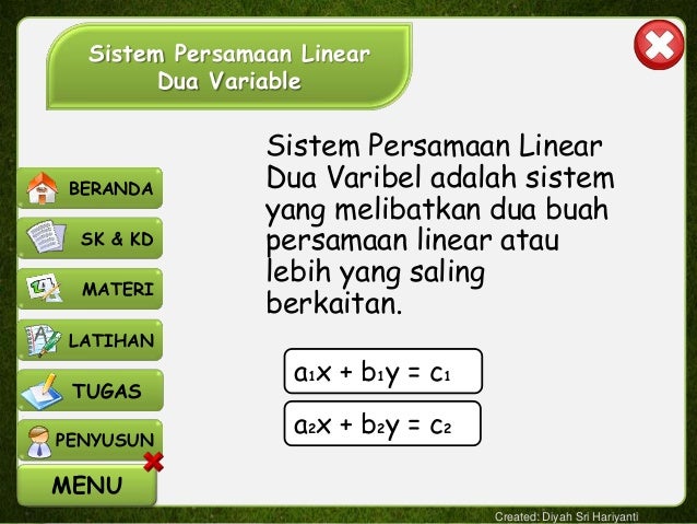 Ppt spldv diyah sri hariyanti 6 c absen 10 nim 1051500083