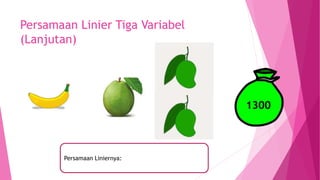 Persamaan Linier Tiga Variabel
(Lanjutan)
1300
Persamaan Liniernya:
 