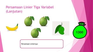 Persamaan Linier Tiga Variabel
(Lanjutan)
1300
Persamaan Liniernya:
 
