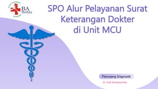dr. Yudi Kartasasmita
SPO Alur Pelayanan Surat
Keterangan Dokter
di Unit MCU
Penunjang Diagnostik
 