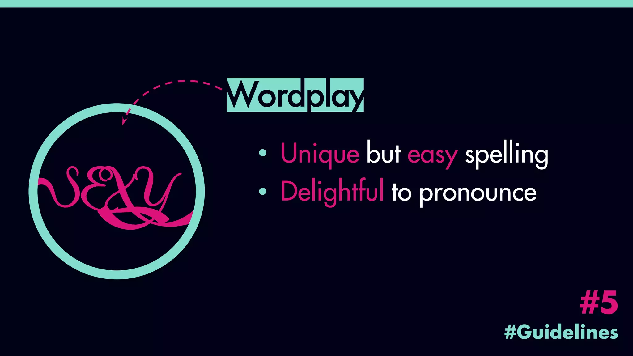 #Guidelines
#5
Wordplay
SEXY
Unique but easy spelling
Delightful to pronounce
 