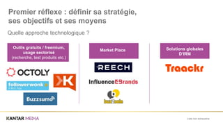 Quelle approche technologique ?
Market Place Solutions globales
D’IRM
Outils gratuits / freemium,
usage sectorisé
(recherche, test produits etc.)
Premier réflexe : définir sa stratégie,
ses objectifs et ses moyens
Liste non exhaustive
 