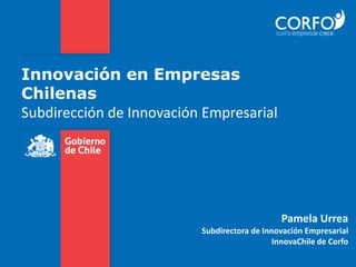 Innovación en Empresas
Chilenas
Subdirección de Innovación Empresarial
Pamela Urrea
Subdirectora de Innovación Empresarial
InnovaChile de Corfo
 