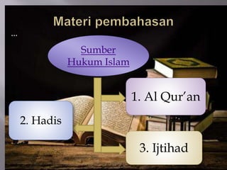 Sumber
Hukum Islam
...
1. Al Qur’an
3. Ijtihad
2. Hadis
 