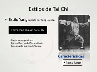 Príncipios específicos do Tai Chi   Movimento   Força internaUsar a musculatura profunda de forma coordenadaPara manter a postura e realizar os movimentos