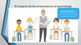El impacto de las emociones en el aprendizaje
Emociones positivas es un
componente crucial para el
aprendizaje, potencia nuestra
capacidad para aprender..
 