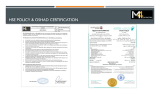HSE POLICY & OSHAD CERTIFICATION
 