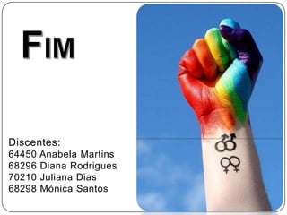 Pensar QUEER
Discentes:
64450 Anabela Martins
68296 Diana Rodrigues
70210 Juliana Dias
68298 Mónica Santos
 