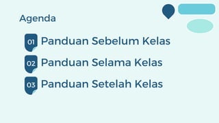 Agenda
Panduan Sebelum Kelas
01
02
03
Panduan Selama Kelas
Panduan Setelah Kelas
 