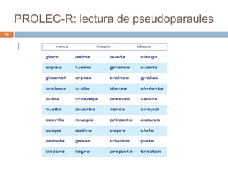 PROLEC-R: lectura de pseudoparaules
51

I

 