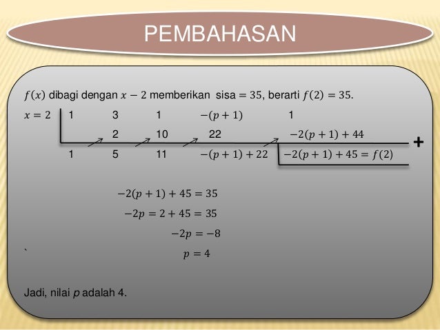 Ppt Teorema Sisa Dan Teorema Faktor