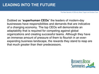 LEADING INTO THE FUTURE Dubbed as “ superhuman CEOs ” the leaders of modern-day businesses have responsibilities and deman...