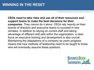 WINNING IN THE RESET CEOs need to take risks and use all of their resources and support teams to make the best decisions f...