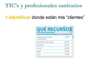 1.Identificar donde están mis “clientes”
TIC’s y profesionales sanitarios
 