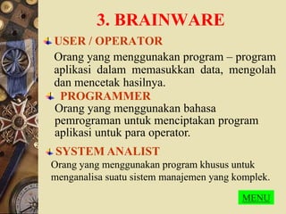 Operator Brainware prinsip dasar sistem komputer ppt tik prakarya | PPT