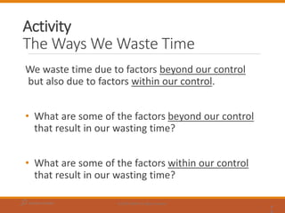 BUSINESS ACUMEN © 2016 SHRM. All rights reserved.
Activity
The Ways We Waste Time
We waste time due to factors beyond our ...
