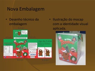 Nova Embalagem Desenho técnico da embalagem Ilustração do mocap com a identidade visual aplicada. 