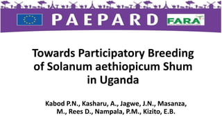 Towards Participatory Breeding
of Solanum aethiopicum Shum
in Uganda
Kabod P.N., Kasharu, A., Jagwe, J.N., Masanza,
M., Rees D., Nampala, P.M., Kizito, E.B.
 