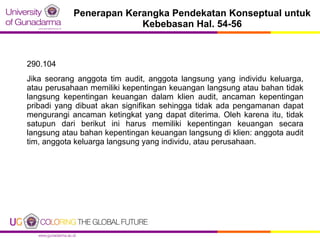 Penerapan Kerangka Pendekatan Konseptual untuk
Kebebasan Hal. 54-56

290.104
Jika seorang anggota tim audit, anggota langs...