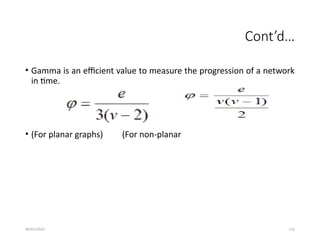 09/01/2024 116
Cont’d…
• Gamma is an efficient value to measure the progression of a network
in time.
• (For planar graphs) (For non-planar
 