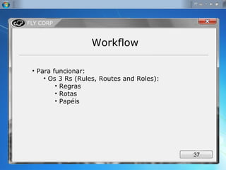 Workflow Para funcionar: Os 3 Rs (Rules, Routes and Roles): Regras Rotas Papéis 